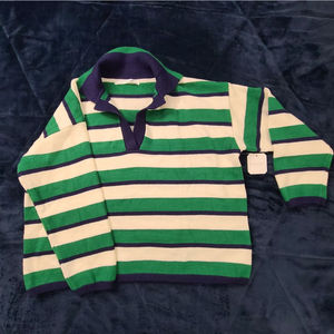 Women's Altar'd State Striped Polo Shirt Size L Green Navy